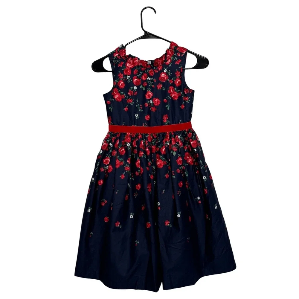 American Girl x Janie and Jack Wrapped In Roses Party Dress Navy Red Girl Size 8